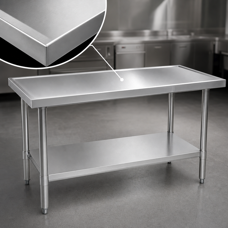 Product image #3 for Spec-Master Marine Series 108"W x 48"D 14 Gauge Stainless Steel Work Table with Box Marine Edge
