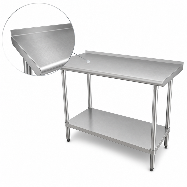 Product image #3 for Advance Tabco FMS-244 48-Inch x 24-Inch 16-Gauge 304 Stainless Steel Work Table with Adjustable Undershelf and 1-1/2 Inch Rear Splash