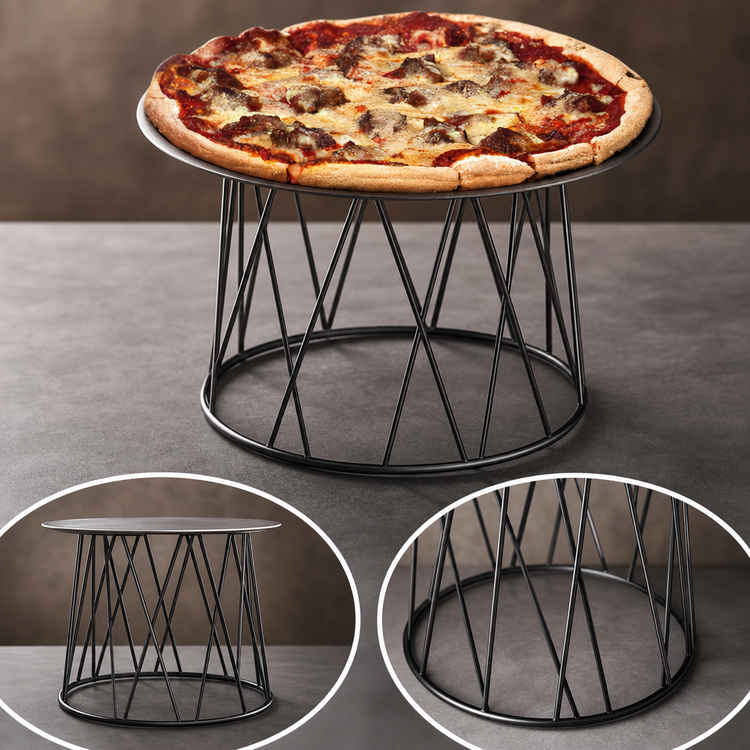 Product image #3 for Contempo Round Wrought Iron Pizza Stand, Drum Design, Black