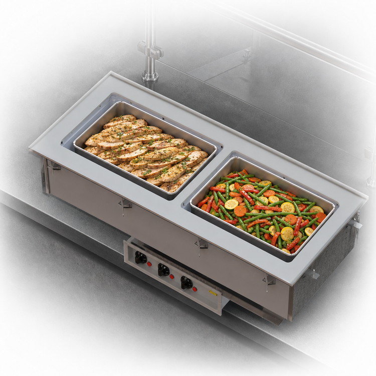 Product image #3 for Vollrath Short-Side 2-Pan Marine-Grade Drop-In Hot Well with Infinite Controls and Manifold Drain, 208-240V