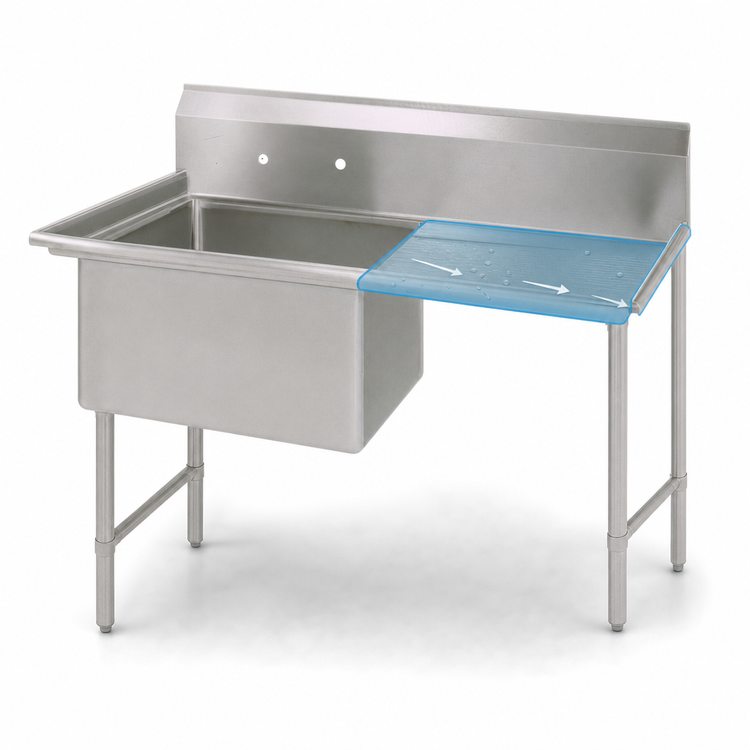 Product image #3 for BK Resources One-Compartment Stainless Steel Sink with 24-Inch Right Drainboard, 24 x 24 x 14 Bowl