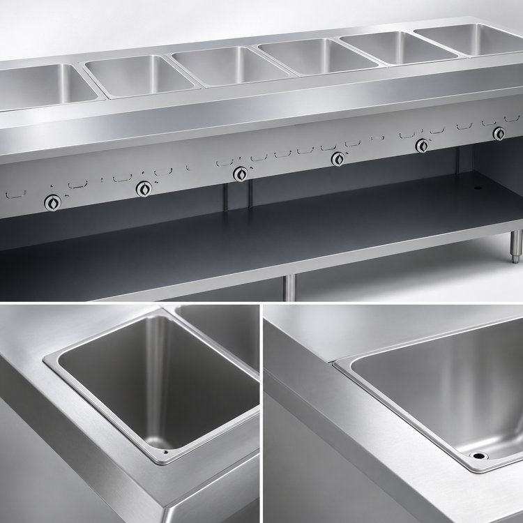 Product image #3 for Thurmaduke G-6-CBPG 6-Pan Full-Size Gas Dry Heat Steamtable Unit with Paint Grip Steel Base