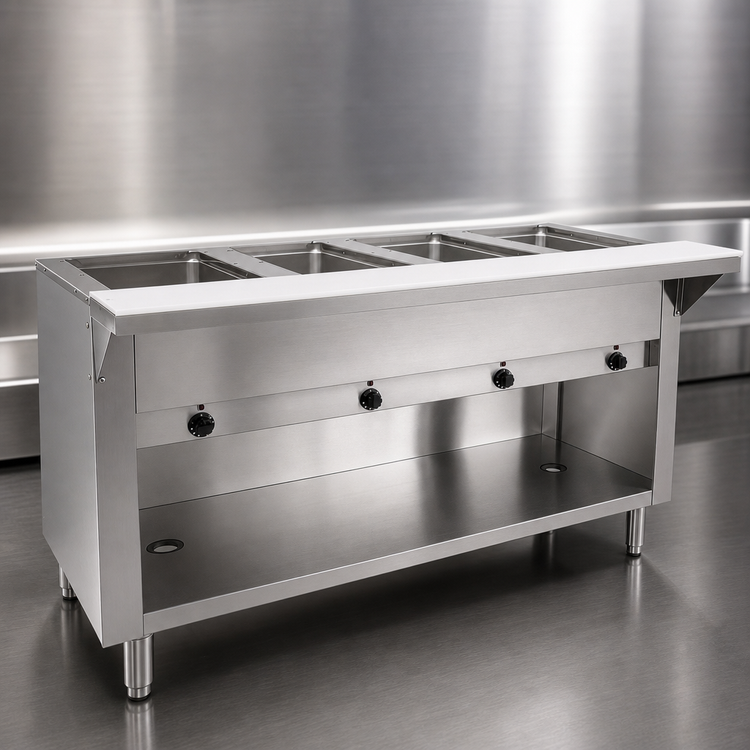 Product image #3 for Advance Tabco Triumph (Supreme) 4-Well Electric Hot Food Table with Cutting Board Shelf, 208/240 Volts, Stainless Steel
