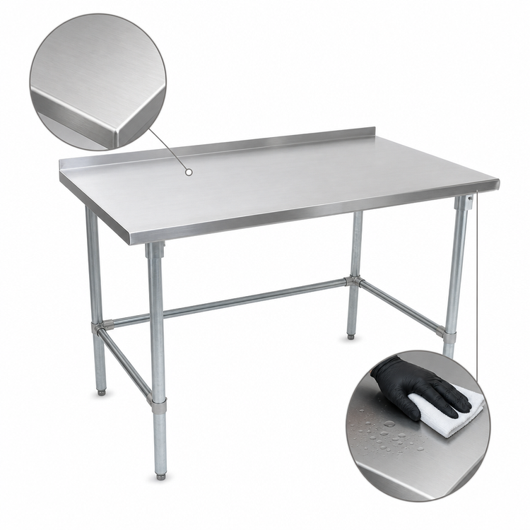 Product image #3 for John Boos Stallion 60" x 36" Stainless Steel Work Table with 1-1/2" Rear Up-Turn, Safety Edge Front, and Galvanized Base