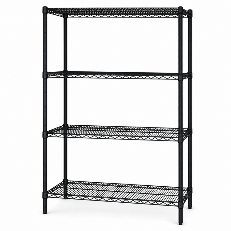 Product image #3 for Quantum 42" x 24" x 74" Stationary Wire Shelving Starter Kit, Black Epoxy, 4-Shelf