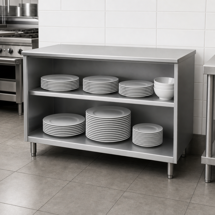 Product image #3 for Spec-Master Open Front Stainless Steel Plate Cabinet with Fixed Shelf, 48W x 15D