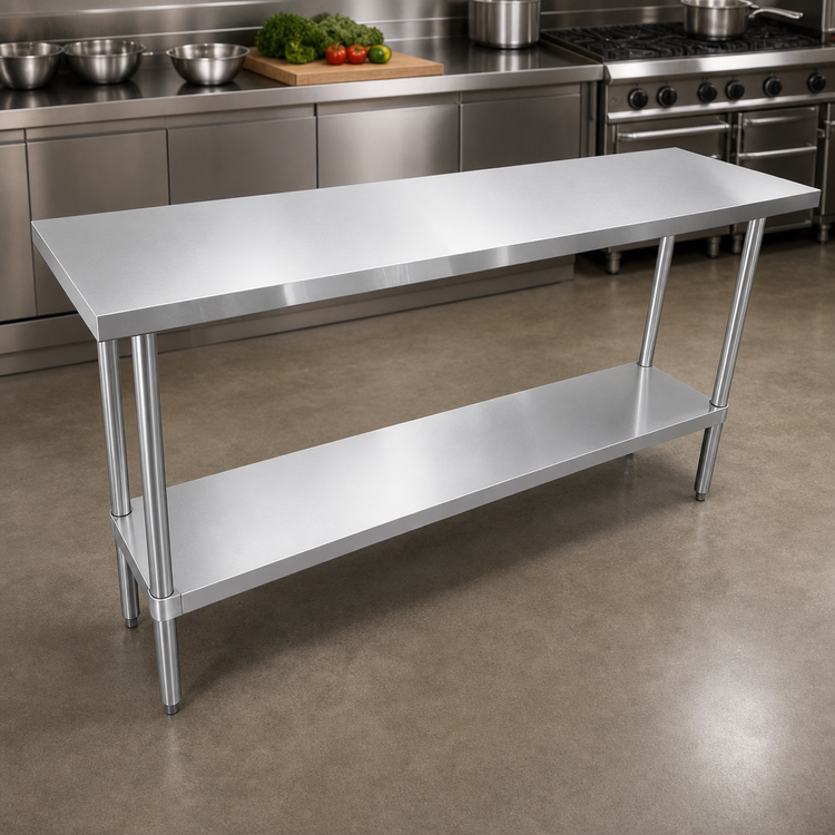 Product image #3 for 72-Inch x 36-Inch 18/430 Stainless Steel Flat Top Work Table with Galvanized Undershelf