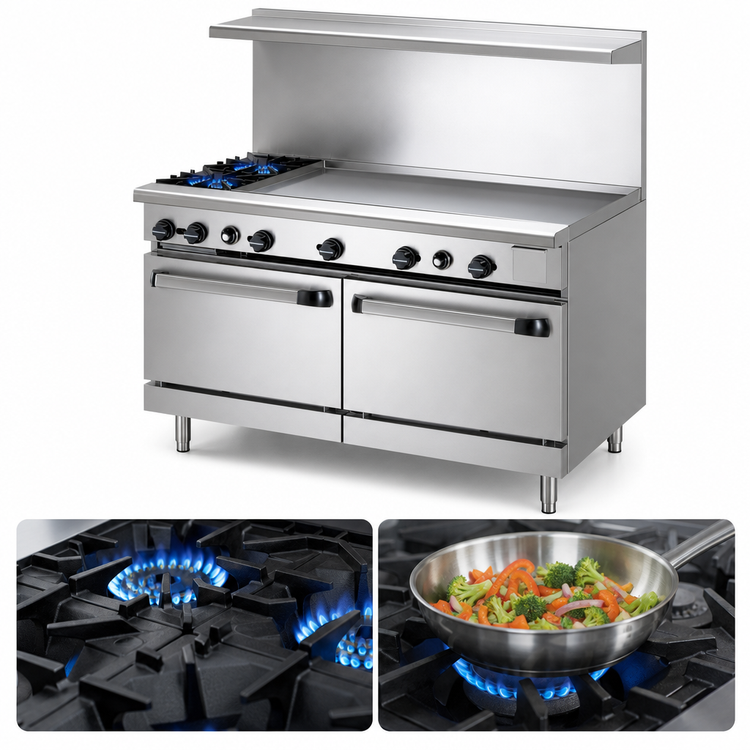 Product image #3 for Turbo Air Radiance 60-Inch Gas Restaurant Range with 48-Inch Griddle and 2 Standard Ovens