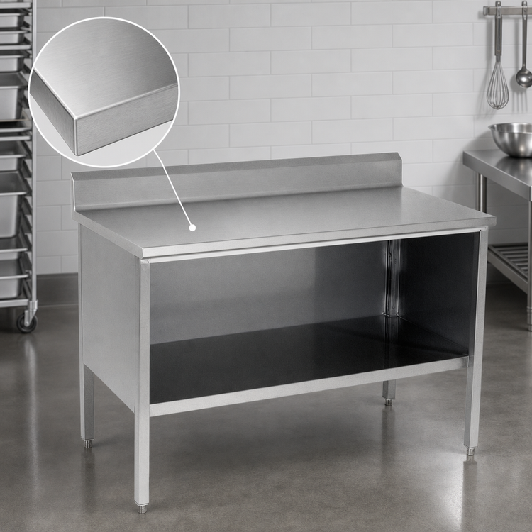 Product image #3 for John Boos Open Front Cabinet Base Stainless Steel Work Table, 120 x 30 Inches, 5 Inch Backsplash