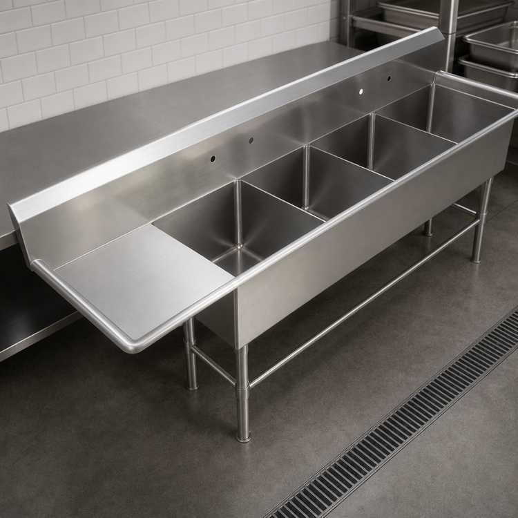 Product image #3 for John Boos Pro-Bowl 4-Compartment Stainless Steel Sink with 24-Inch Left Drainboard, 18 x 24 x 14 Bowls