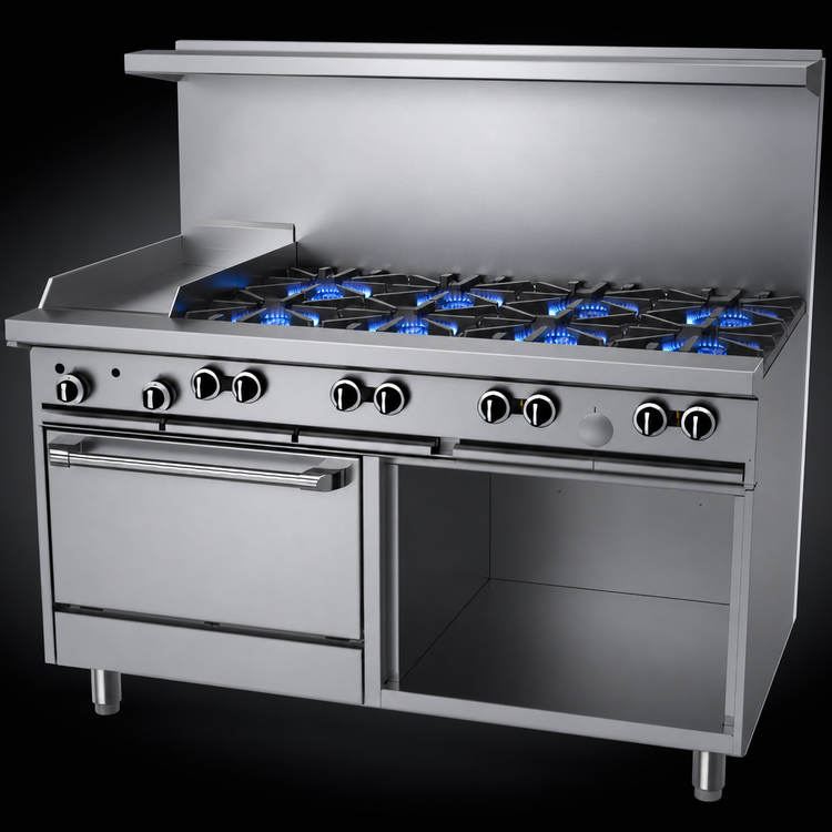 Product image #3 for Garland G Starfire Pro 60-Inch Gas Restaurant Range with 8 Open Burners, 12-Inch Griddle, Standard Oven, and Storage Base