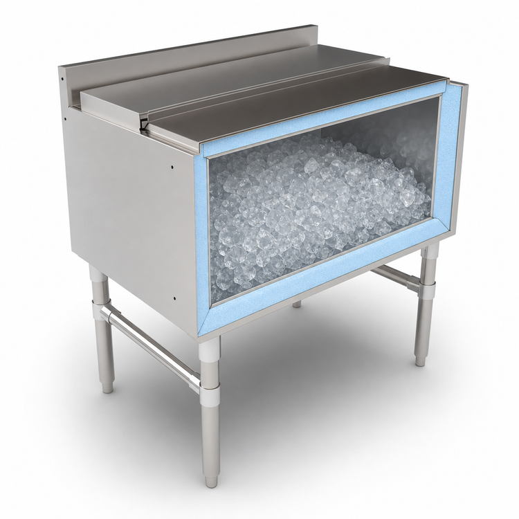 Product image #3 for John Boos 30-Inch Stainless Steel Insulated Underbar Ice Bin/Cocktail Unit with 2-Piece Sliding Lid