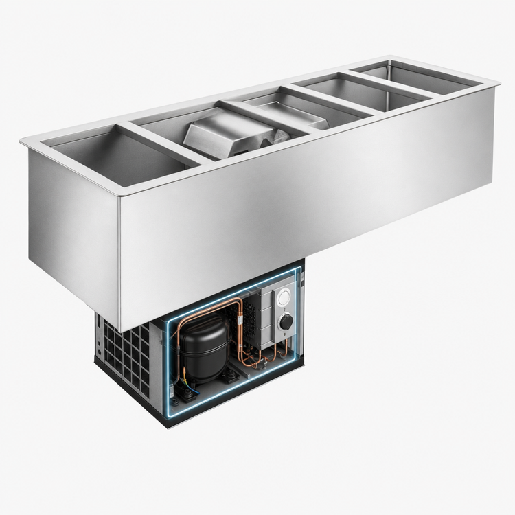Product image #3 for Atlas Metal WCM-BT-4 4-Pan Self-Contained Refrigerated Drop-In Cold Well