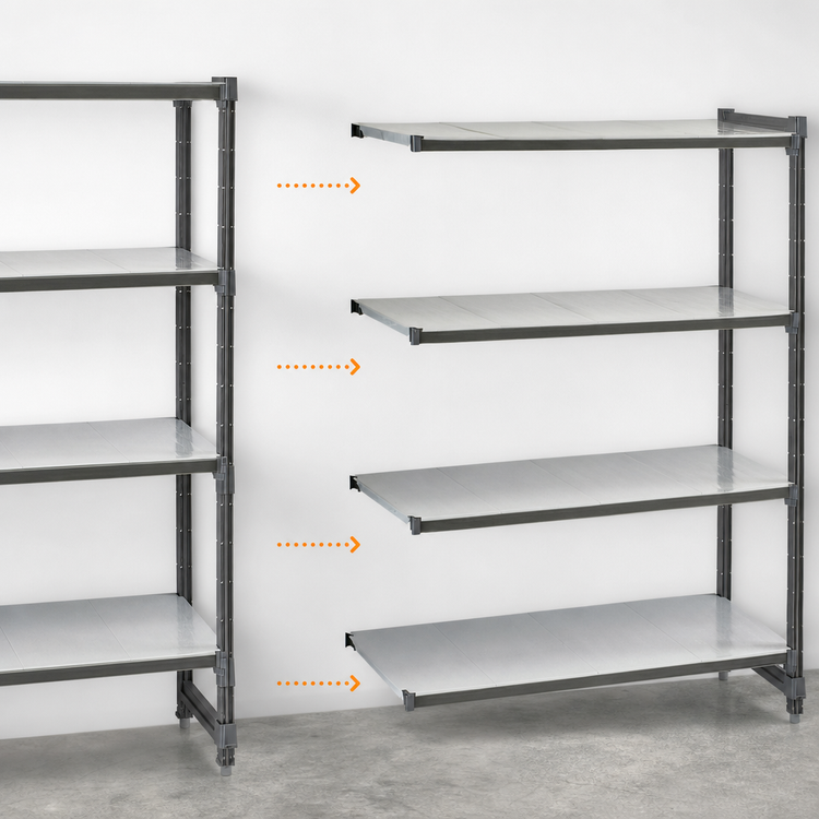 Product image #3 for Cambro Camshelving Basics Plus 4-Tier Solid Add-On Polymer Shelving Unit, 18 x 48 x 72, Brushed Graphite