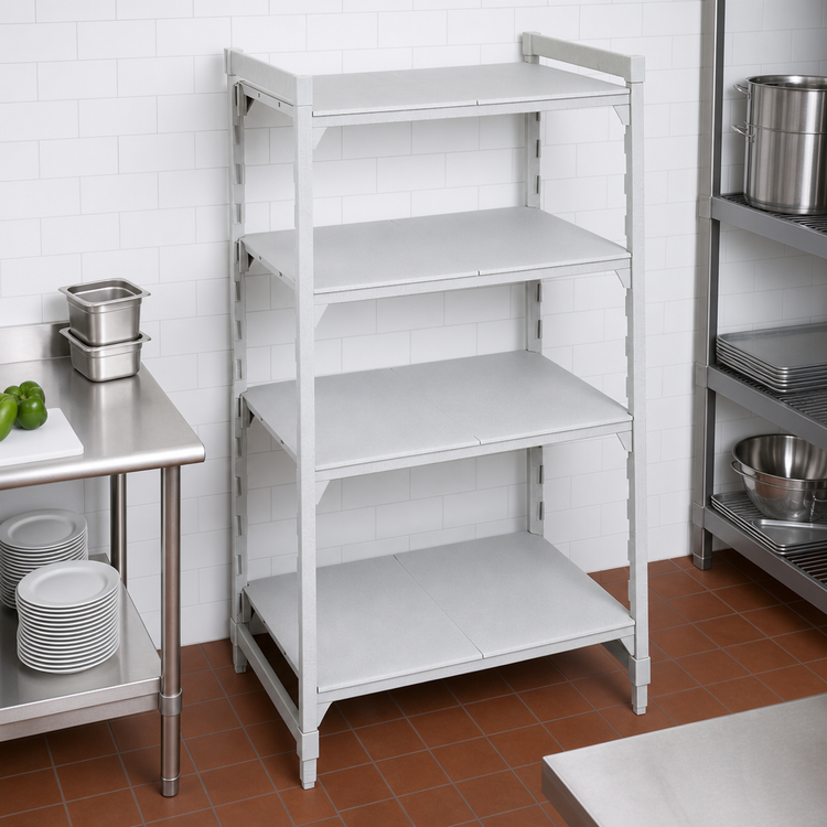 Product image #4 for Cambro Camshelving Premium 4-Shelf Solid Stationary Starter Unit, 21-Inch Deep x 42-Inch Long x 72-Inch High, Speckled Gray