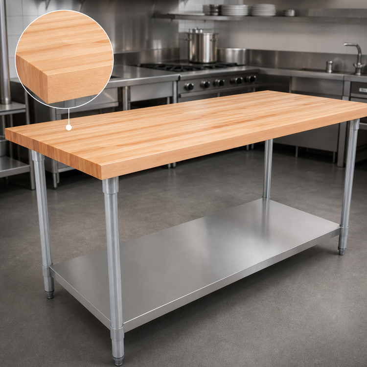 Product image #3 for John Boos 84 Inch x 24 Inch Northern Hard Rock Maple Wood Top Work Table with Adjustable Undershelf