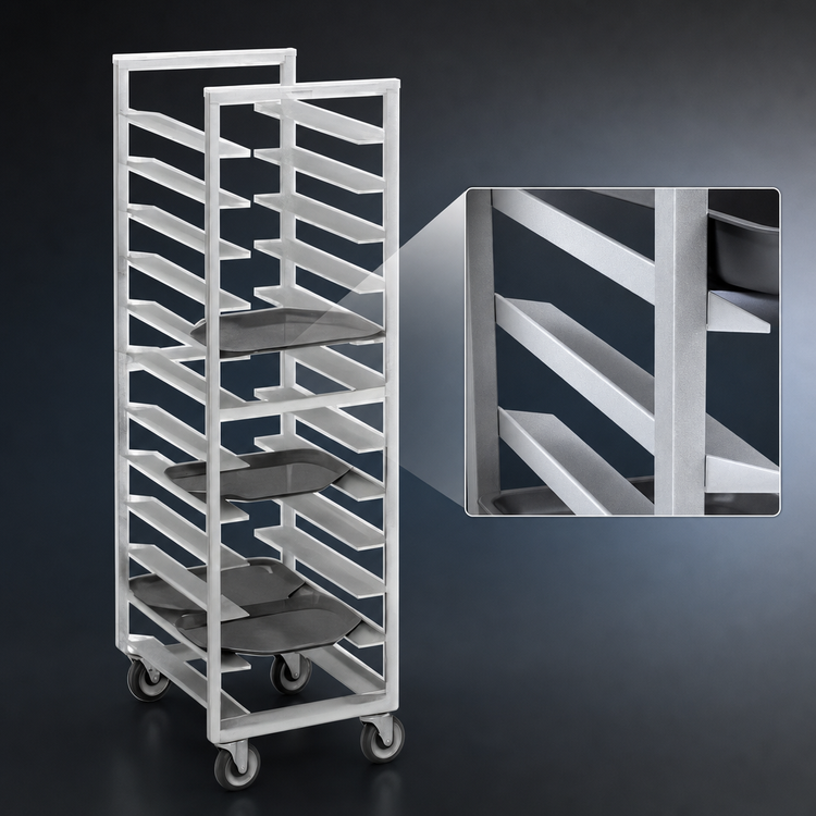 Product image #3 for Channel Manufacturing Trapezoidal Series Single-Section Aluminum Cafeteria Tray Rack, End Load, 8-Tray Capacity, 15 x 20 Inches