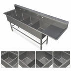 Thumbnail image #3 for John Boos Pro-Bowl 44PB204-1D24R 4-Compartment Stainless Steel Sink, 24-Inch Right Drainboard, 20 x 20 x 14-Inch Compartments