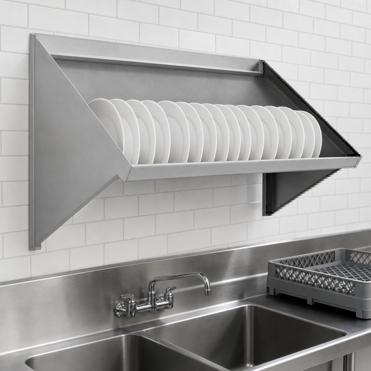Product image #3 for Eagle Group 63 Inch Wall-Mounted Solid Slanted Rack Shelf with Right-Side Drip Tube