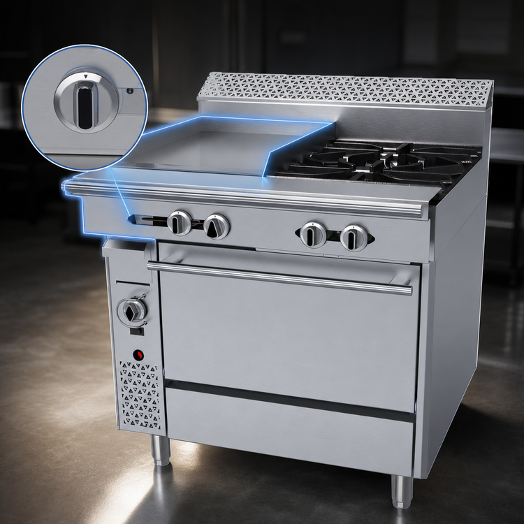Product image #3 for Garland Cuisine Series 36-Inch Heavy Duty Gas Range with Left 18-Inch Thermostatic Griddle, 2 Open Burners, and Convection Oven