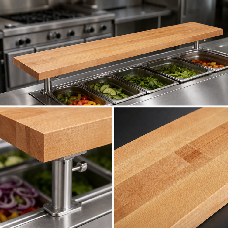 Product image #3 for John Boos 72 Inch x 12 Inch x 1-3/4 Inch Steam Table Cutting Board with Adjustable Stainless Steel Supports