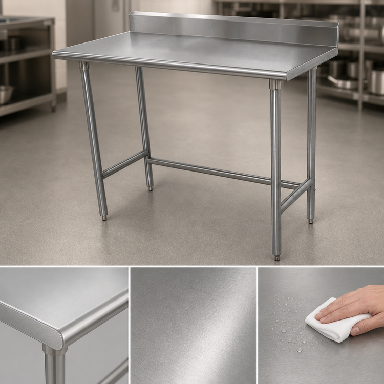 Product image #3 for Advance Tabco Special Value 72-Inch x 24-Inch 16 Gauge Stainless Steel Work Table with 5-Inch Backsplash and Open Base