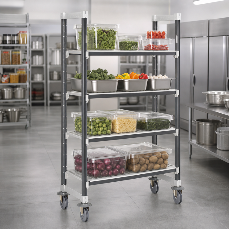 Product image #3 for Cambro Camshelving Elements XTRA High-Density Mobile Starter Unit, 18 x 48 x 78-1/4 Inches, 4-Tier, Vented, Speckled Gray