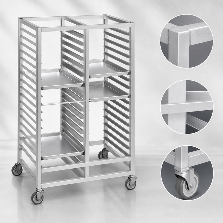 Product image #3 for Channel 422A Standard Series Double Section Aluminum Cafeteria Tray Rack for 18" x 26" Trays, 41" W x 26" D x 70" H, 30 Capacity