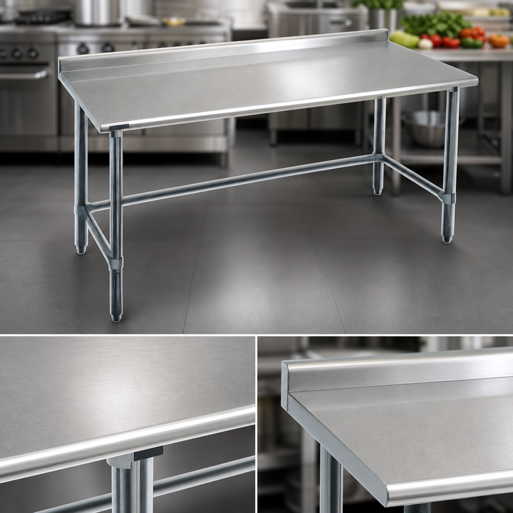 Product image #3 for Eagle Spec-Master 48" W x 24" D 14-Gauge 300 Series Stainless Steel Work Table with Rear Upturn and Galvanized Base