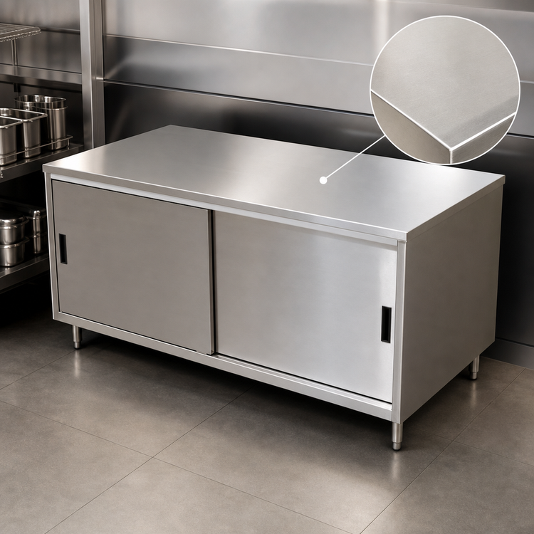 Product image #3 for 72-Inch x 36-Inch Stainless Steel Chef Table with Cabinet Base and Sliding Doors