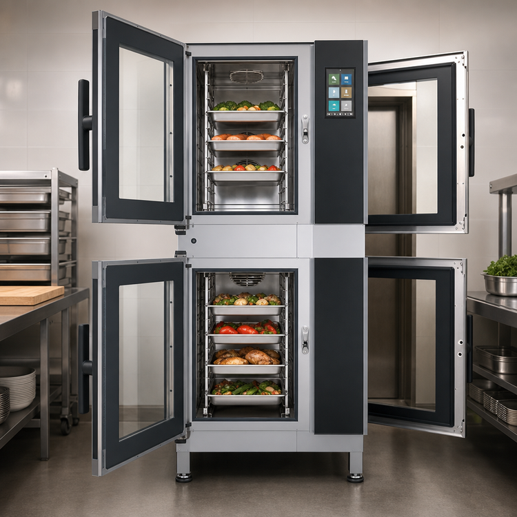 Product image #4 for Blodgett Invoq 61BLE/101BLE-PT Stacked Pass-Through Electric Boilerless Combi Oven Steamer, 17-Pan Capacity