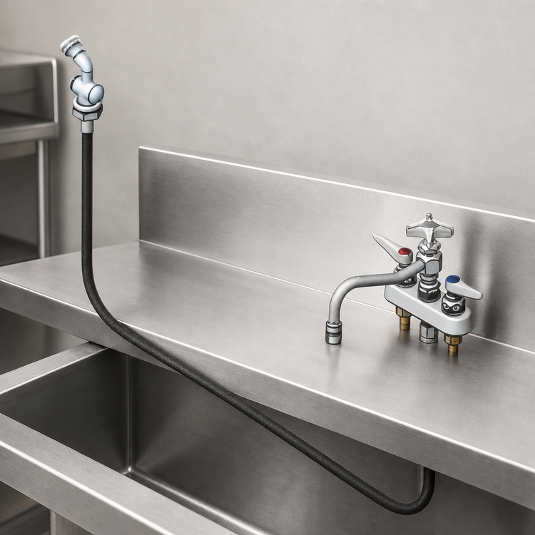 Product image #3 for T&S Brass B-1152 8-Inch Center Deck-Mount Workboard Mixing Faucet with 8-Inch Swing Nozzle, Spray Valve, and 48-Inch Hose