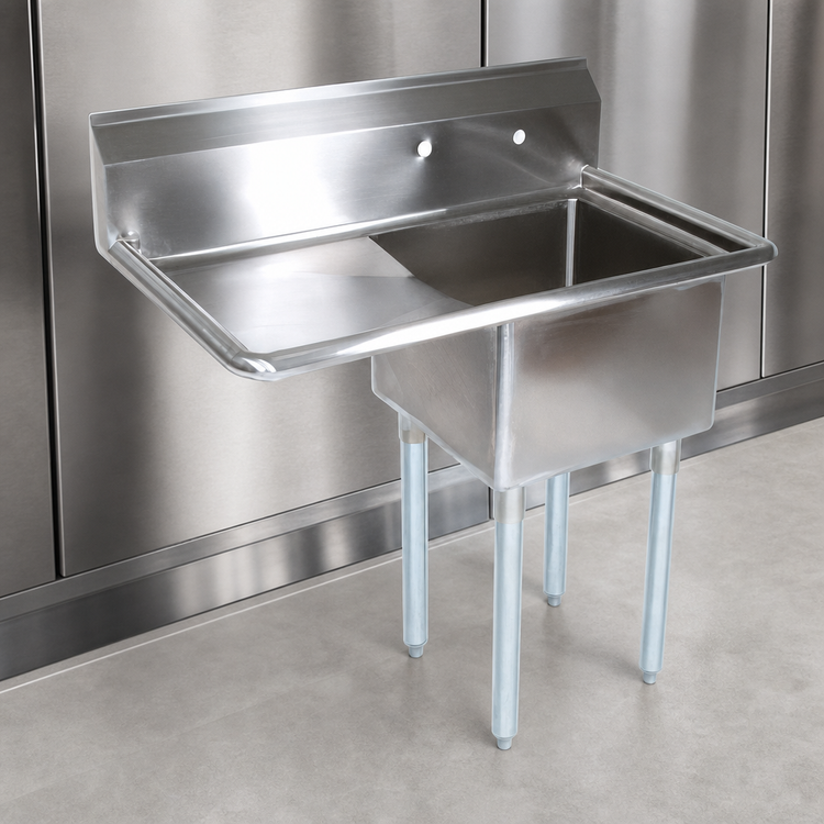 Product image #3 for John Boos E-Series 1-Compartment Stainless Steel Sink with Left Drainboard — 15 x 15 x 14 Inches Bowl, 32.5 Inches Wide