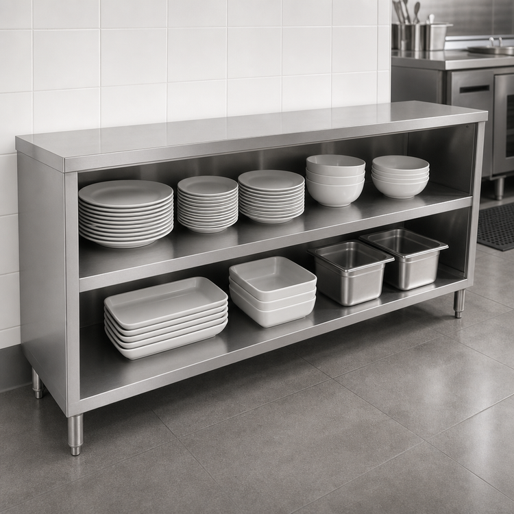 Product image #3 for John Boos Open-Front Dish Storage Cabinet with Stainless Steel Top and Mid-Shelf, 72 x 18 x 35 Inches