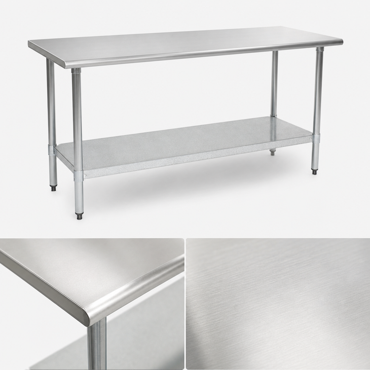 Product image #3 for BlendPort Deluxe Series 84-Inch x 24-Inch Flat Top Stainless Steel Work Table with Galvanized Base and Adjustable Undershelf