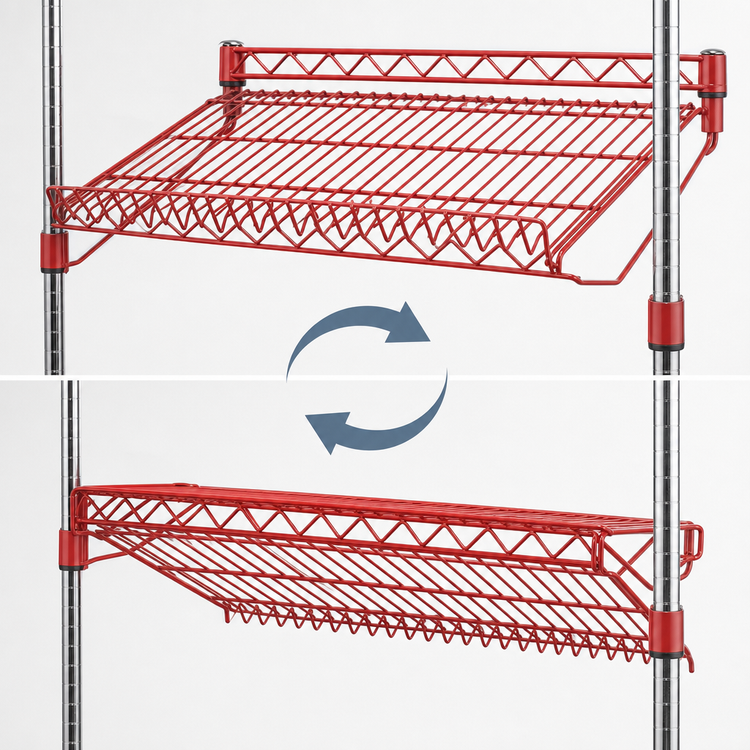 Product image #3 for Eagle Group Stand-Outs 60" x 18" Red Epoxy Reversible Angled Wire Shelf with Hanger Rails