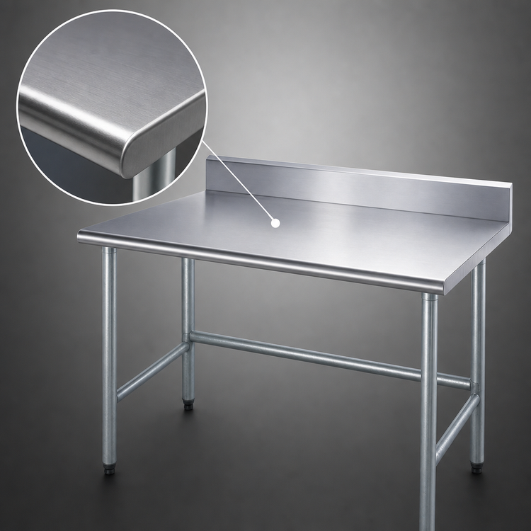Product image #3 for Advance Tabco 48" x 30" 16-Gauge 430 Stainless Steel Work Table with 5" Backsplash and Galvanized Open Base