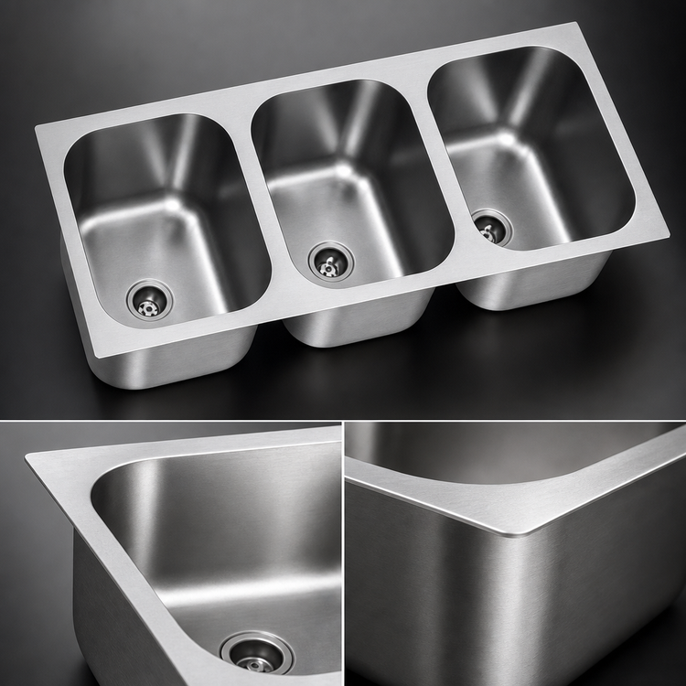 Product image #3 for Eagle Group Seamless Three-Compartment Weld-In Sink, 16" x 20" x 8" Bowls, 304 Stainless Steel