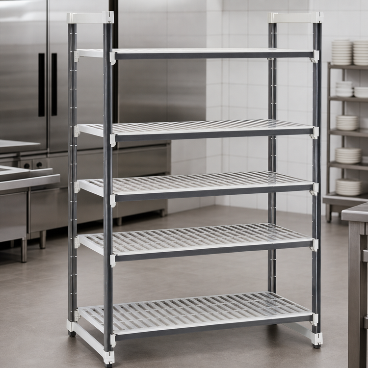 Product image #3 for Cambro Camshelving Elements XTRA 24" x 48" x 84" 5-Tier Stationary Starter Polymer Shelving Unit, Speckled Gray