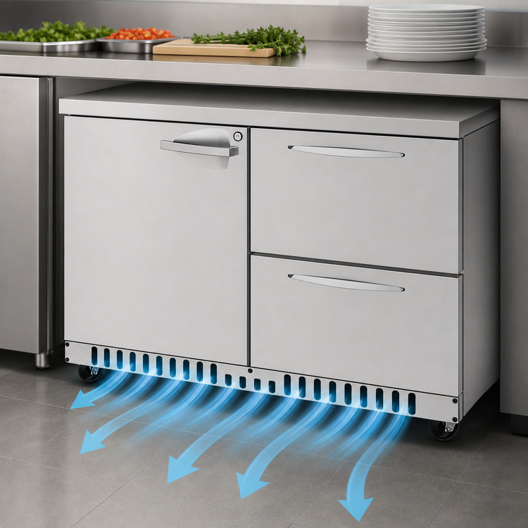 Product image #4 for Turbo Air PRO Series 48.25-Inch Two-Section Front-Breathing Undercounter Refrigerator with Door and Drawers