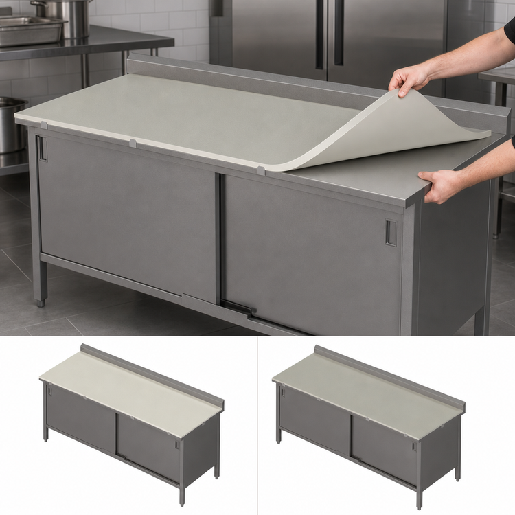 Product image #3 for Stainless Steel Poly Top Work Table with Cabinet Base and Sliding Doors, 108 x 30 Inches