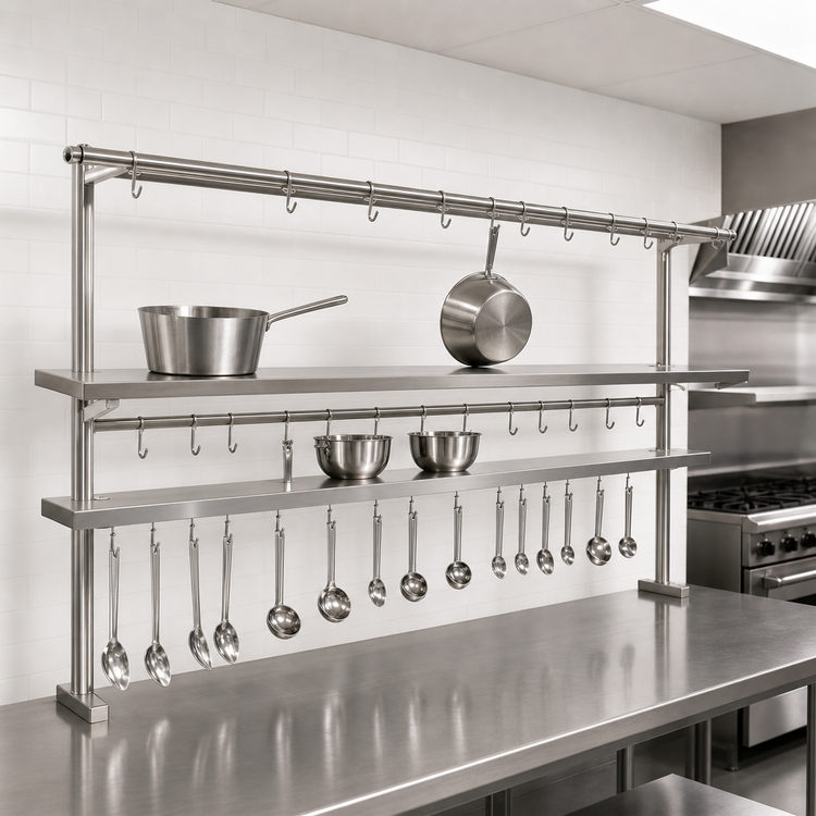 Product image #3 for Eagle Group Table-Mounted Pot & Ladle Rack, 94-1/2 Inch Long, Chrome Plated, Single Bar
