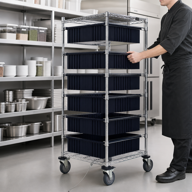 Product image #3 for Mobile Conductive Bin Cart with 7 Dividable Grid Containers, 21 x 24 x 69 Inch, Chrome Plated Finish