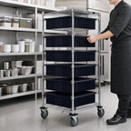 Thumbnail image #3 for Quantum BC212469M1CO Mobile Conductive Bin Cart, 7 Black Dividable Grid Bins, 2 Wire Shelves, Chrome-Plated Finish, 21 x 24 x 69 Inches