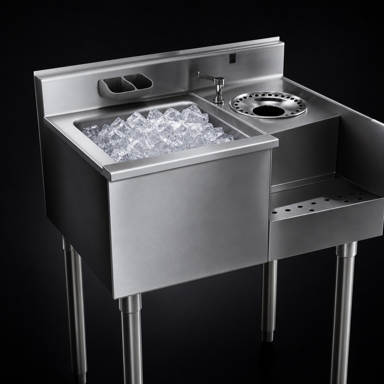 Product image #3 for Eagle Group 1800 Series 50-Inch Underbar Ice Bin/Cocktail Station with 8-Bottle Well and Blender Recess