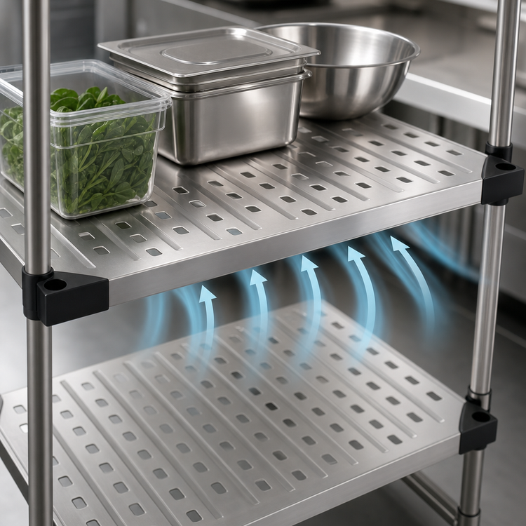 Product image #3 for Metro Super Erecta 24 x 18 Inch Louvered Embossed Type 304 Stainless Steel Shelf with Ship's Edge