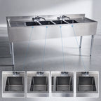 Thumbnail image #3 for BK Resources UB4-21-484TS 84-Inch Four-Compartment Stainless Steel Underbar Sink with Left and Right Drainboards