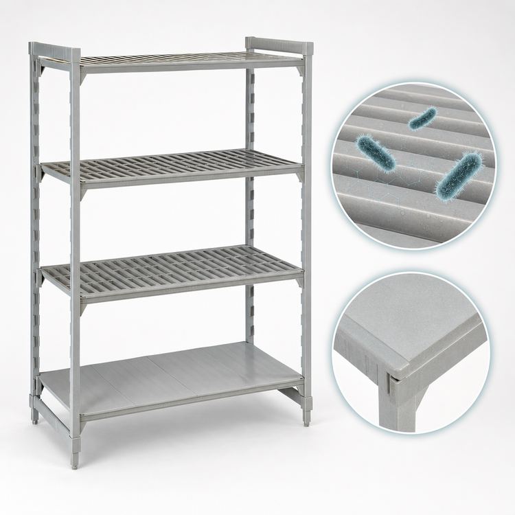 Product image #4 for Cambro Camshelving Premium 24 x 36 x 72-Inch 4-Shelf Vented/Solid Stationary Starter Unit, Speckled Gray