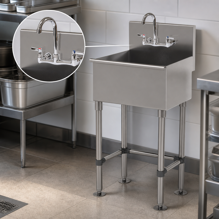 Product image #3 for Advance Tabco Freestanding Stainless Steel Service Sink with Faucet, 31 x 16 Inch Bowl