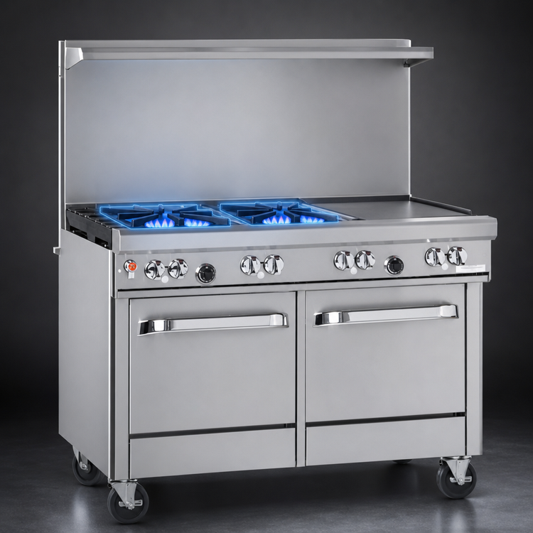 Product image #3 for Southbend Ultimate 48-Inch Gas Restaurant Range with 2 Star/Sauté Burners, 36-Inch Thermostatic Griddle, Convection Oven, and Cabinet Base